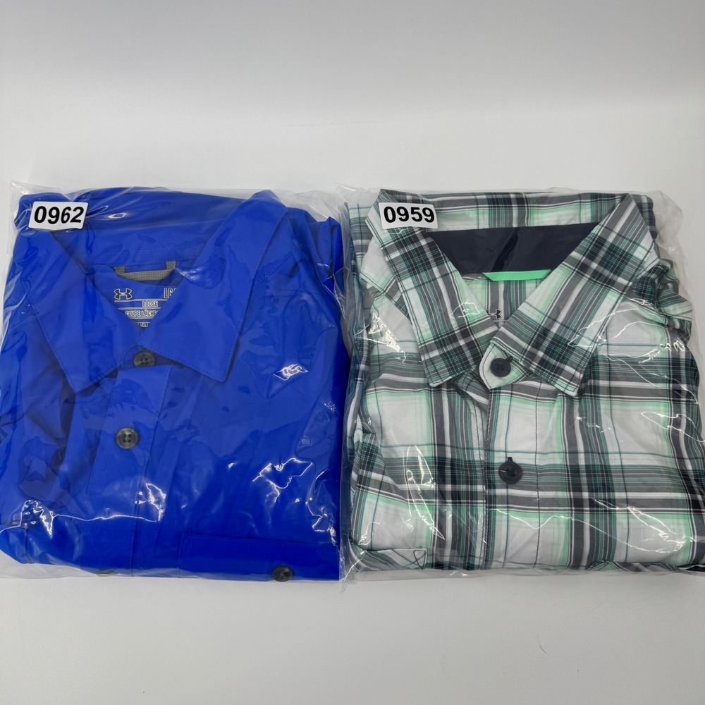 Lot‎ of 2 Under Armour HeatGear Mens Large Loose Fit long Sleeve Button Up Shirt